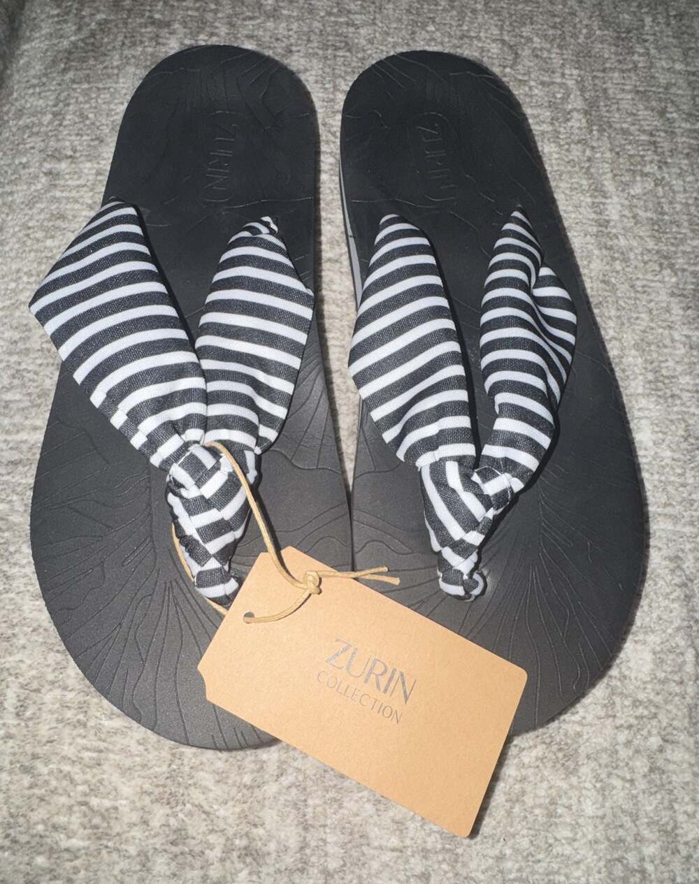Zurin Collection Black and White Striped Bow Flip Flops for Women